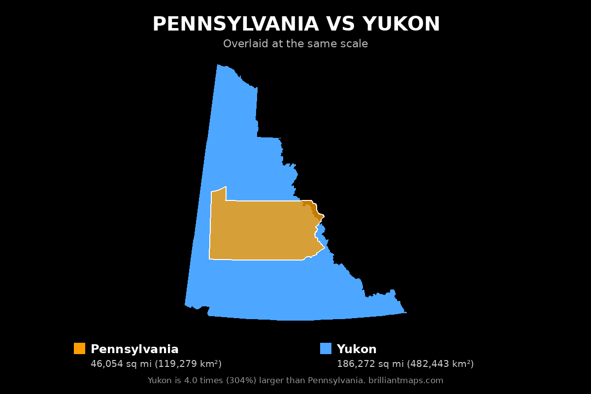 Pennsylvania vs Yukon Size Comparison Map