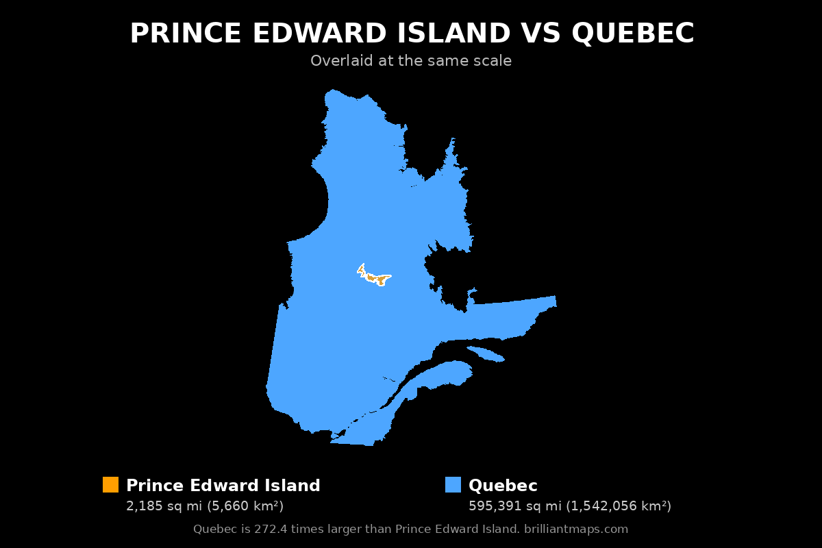 Prince Edward Island vs Quebec Size Comparison Map