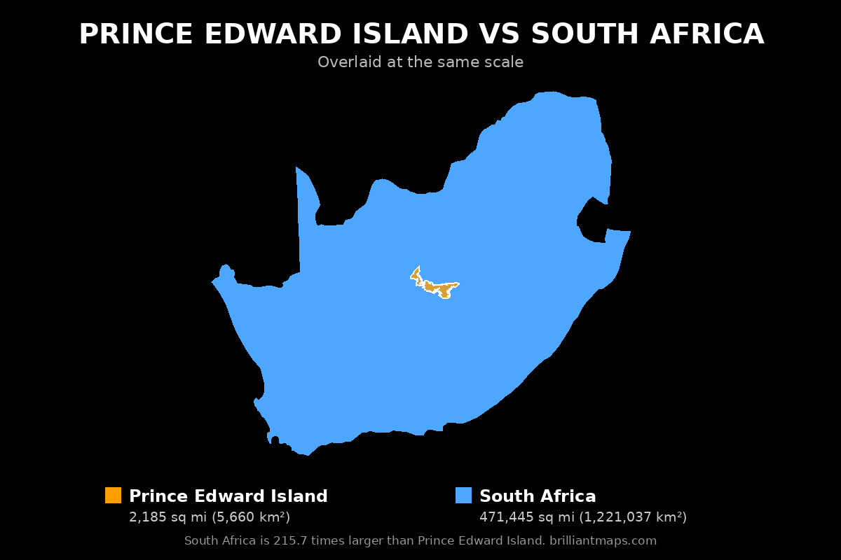 Prince Edward Island vs South Africa Size Comparison Map