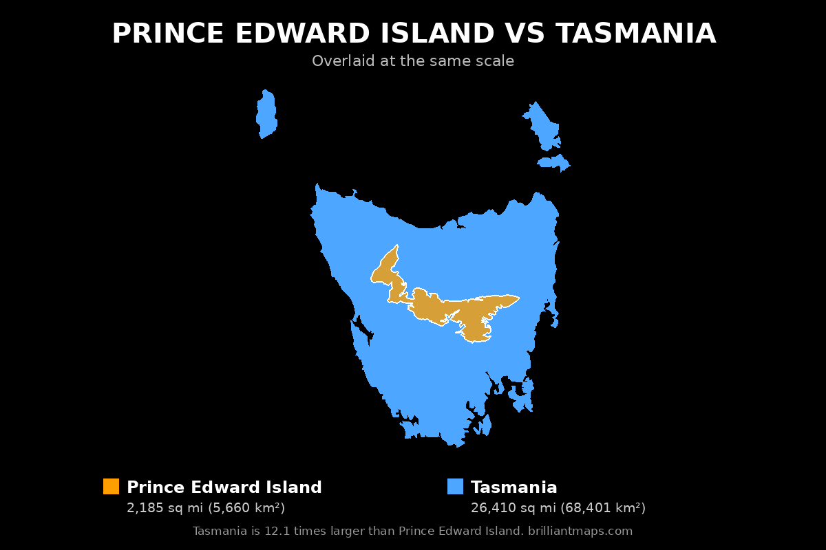 Prince Edward Island vs Tasmania Size Comparison Map