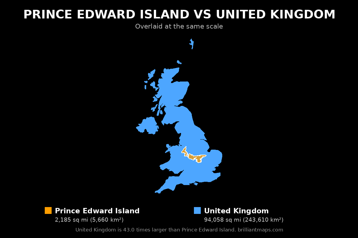 Prince Edward Island vs United Kingdom Size Comparison Map