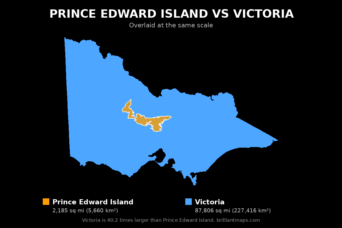 Prince Edward Island vs Victoria Size Comparison Map