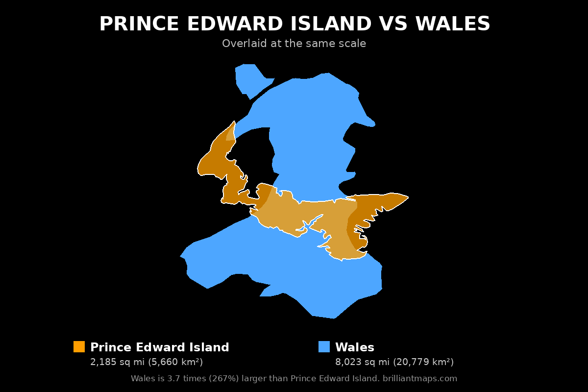 Prince Edward Island vs Wales Size Comparison Map