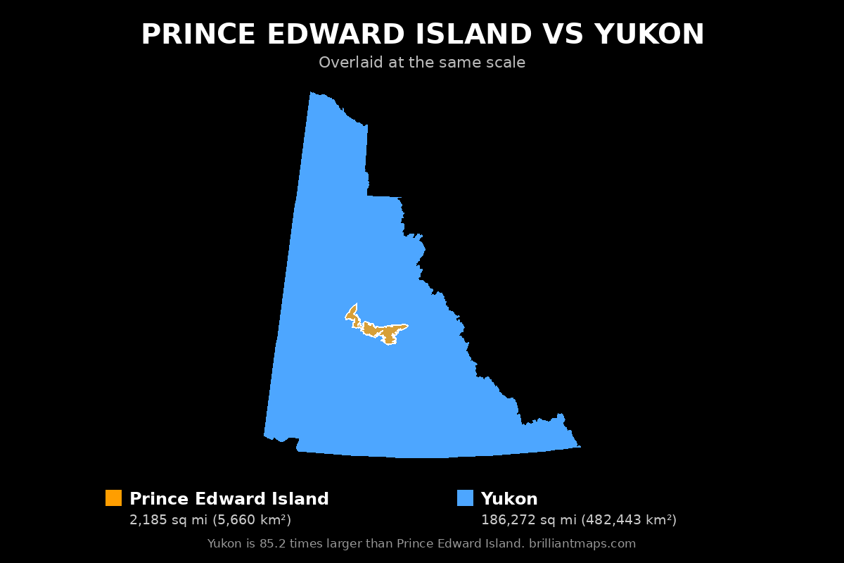 Prince Edward Island vs Yukon Size Comparison Map