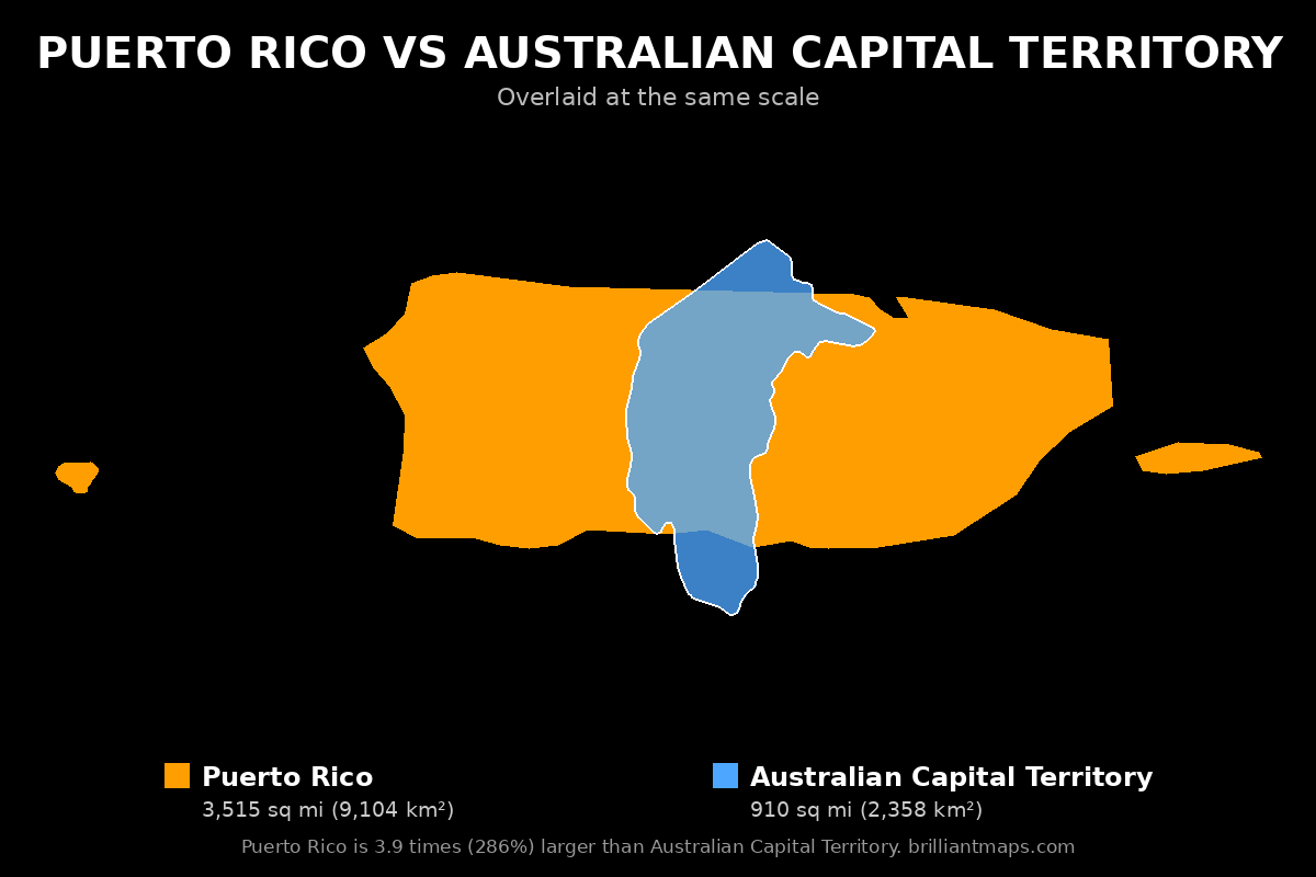 Puerto Rico vs Australian Capital Territory Size Comparison Map