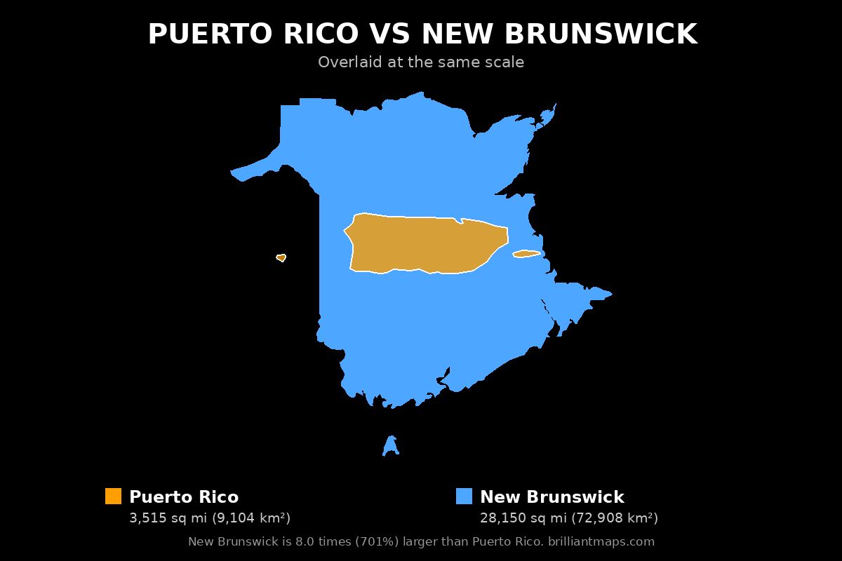 Puerto Rico vs New Brunswick Size Comparison Map