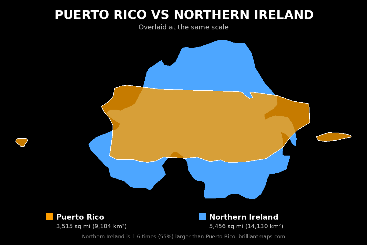 Puerto Rico vs Northern Ireland Size Comparison Map
