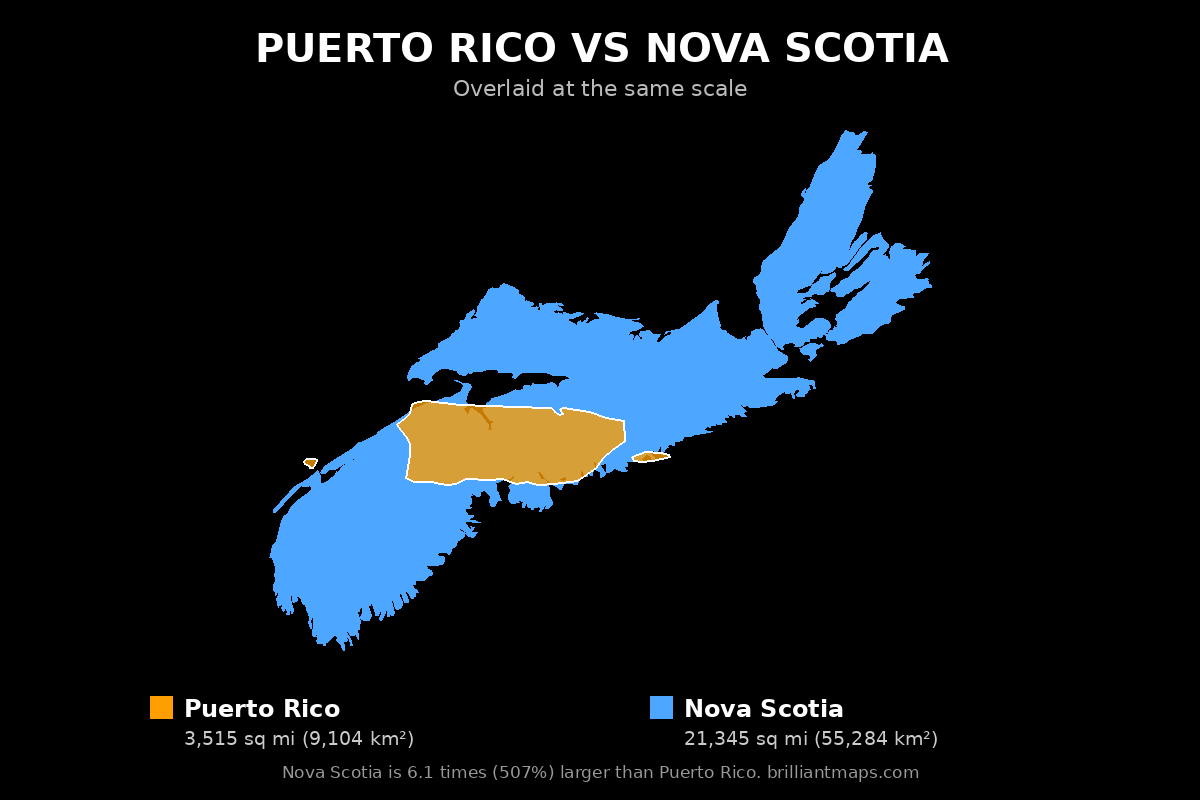 Puerto Rico vs Nova Scotia Size Comparison Map