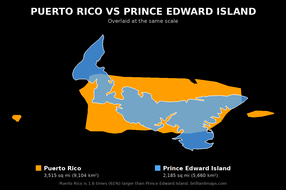 Puerto Rico vs Prince Edward Island Size Comparison Map