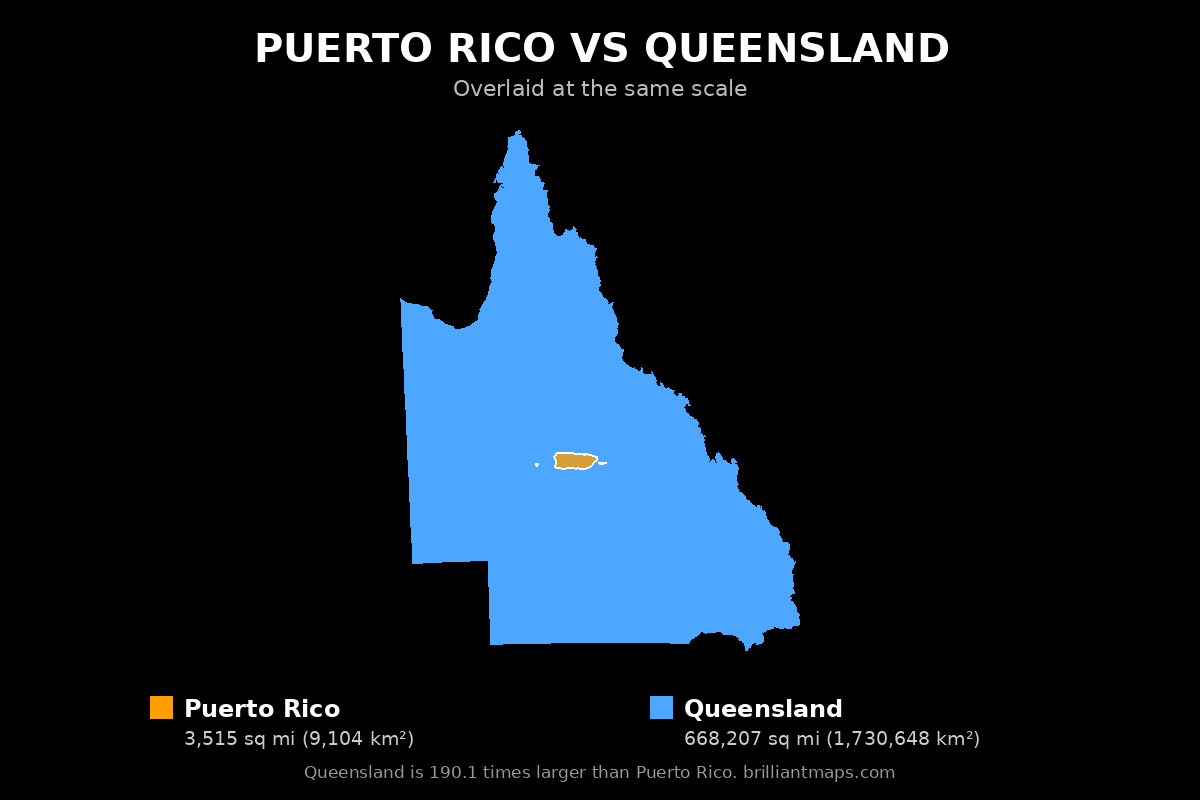 Puerto Rico vs Queensland Size Comparison Map