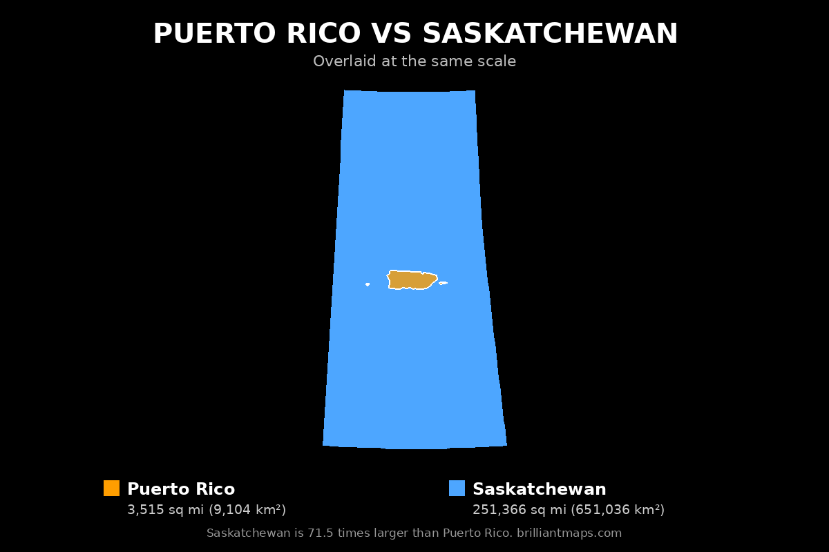 Puerto Rico vs Saskatchewan Size Comparison Map
