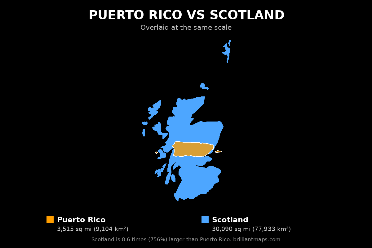 Puerto Rico vs Scotland Size Comparison Map