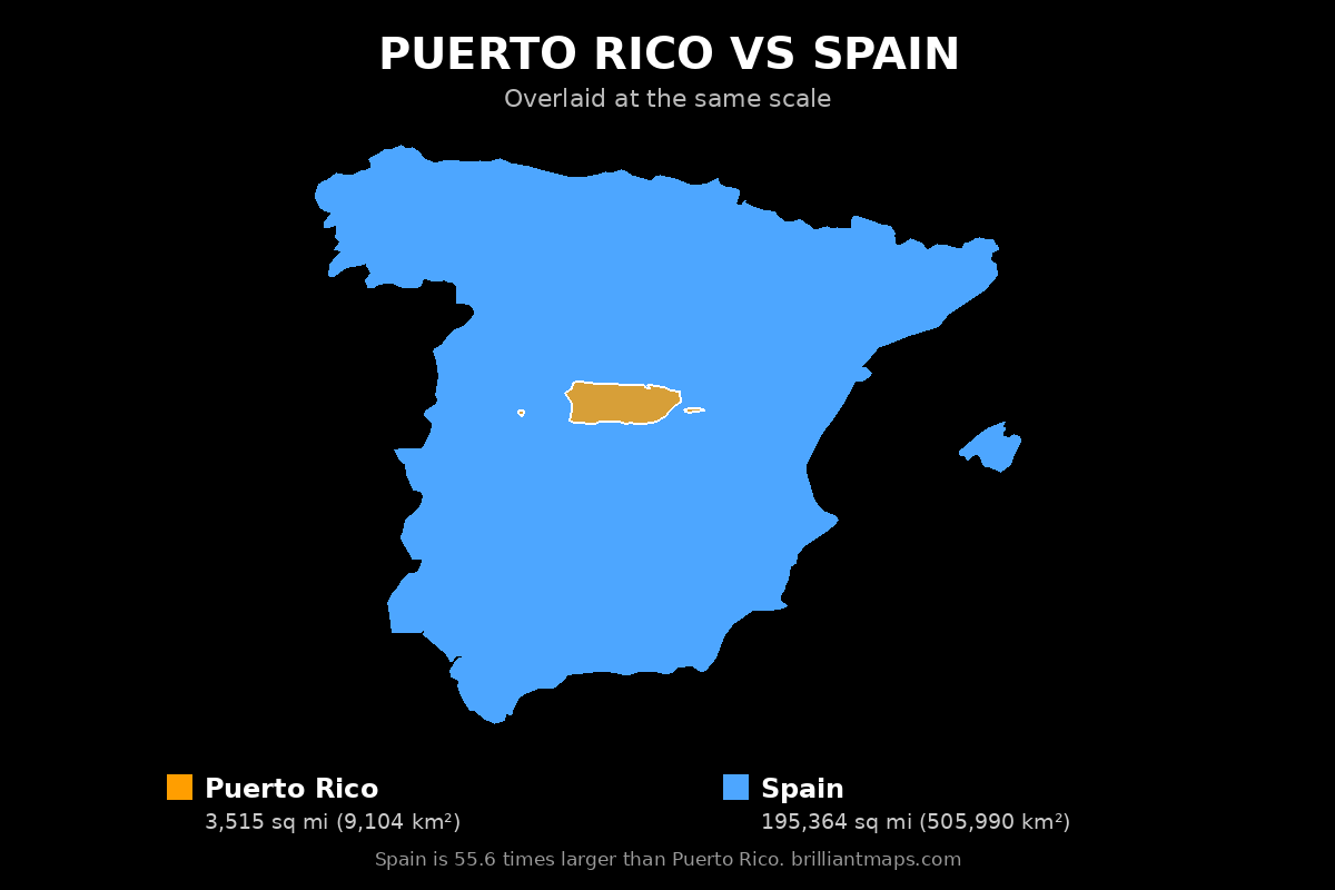 Puerto Rico vs Spain Size Comparison Map