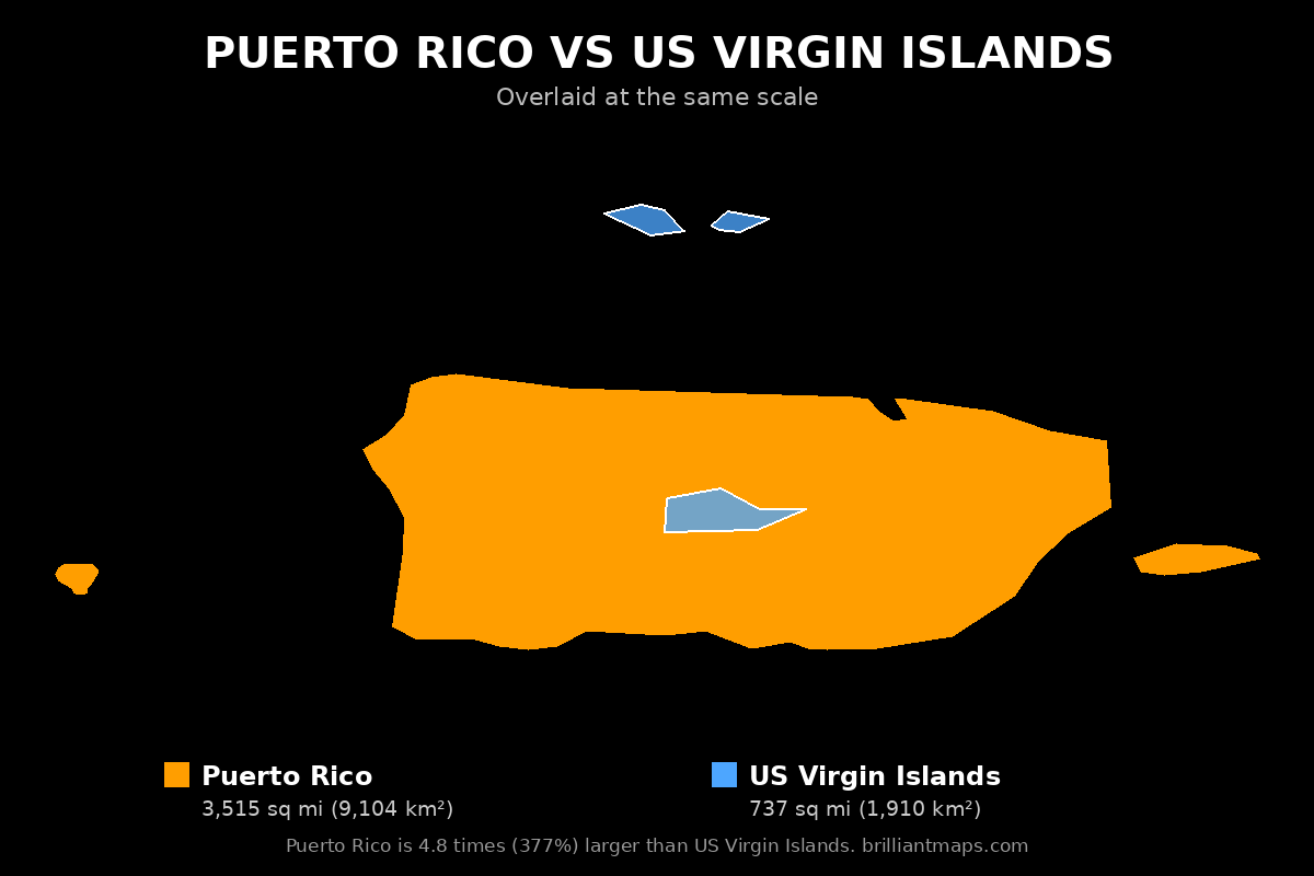 Puerto Rico vs US Virgin Islands Size Comparison Map