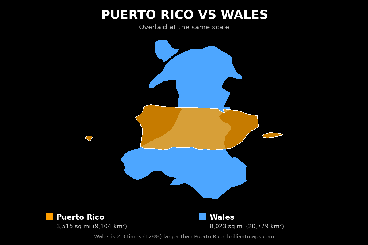 Puerto Rico vs Wales Size Comparison Map