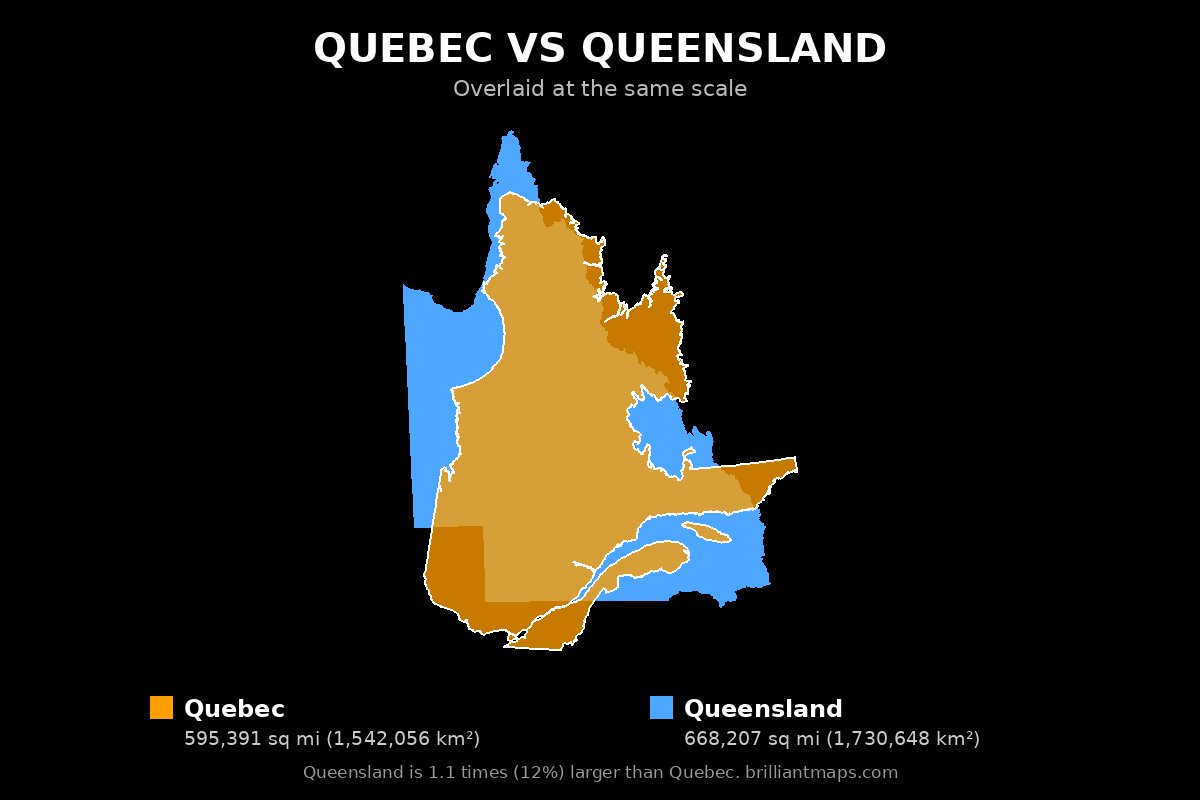 Quebec vs Queensland Size Comparison Map