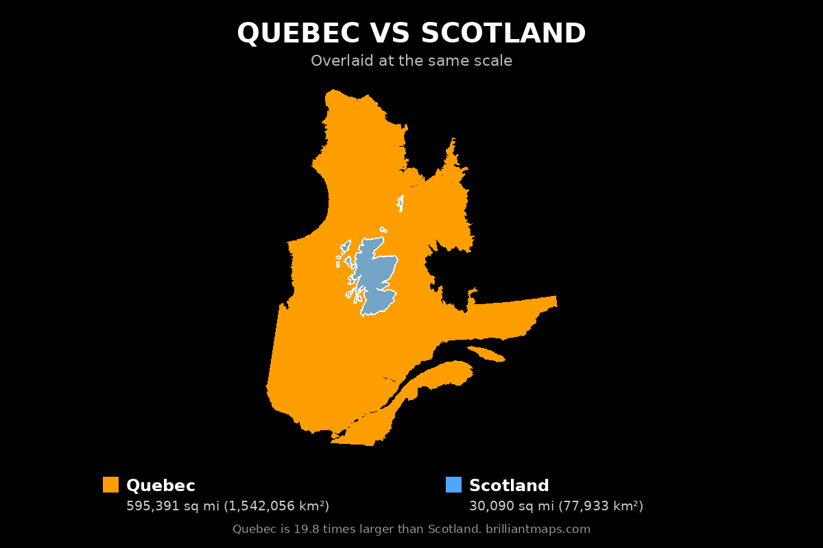 Quebec vs Scotland Size Comparison Map