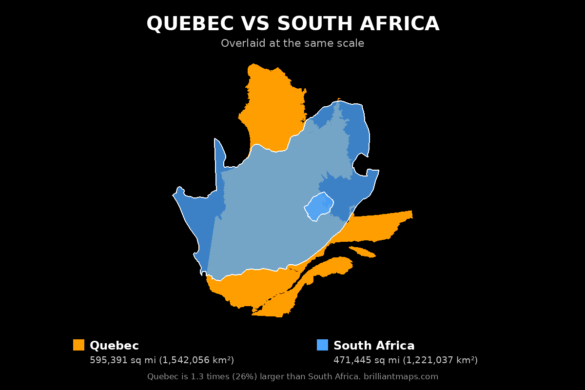 Quebec vs South Africa Size Comparison Map