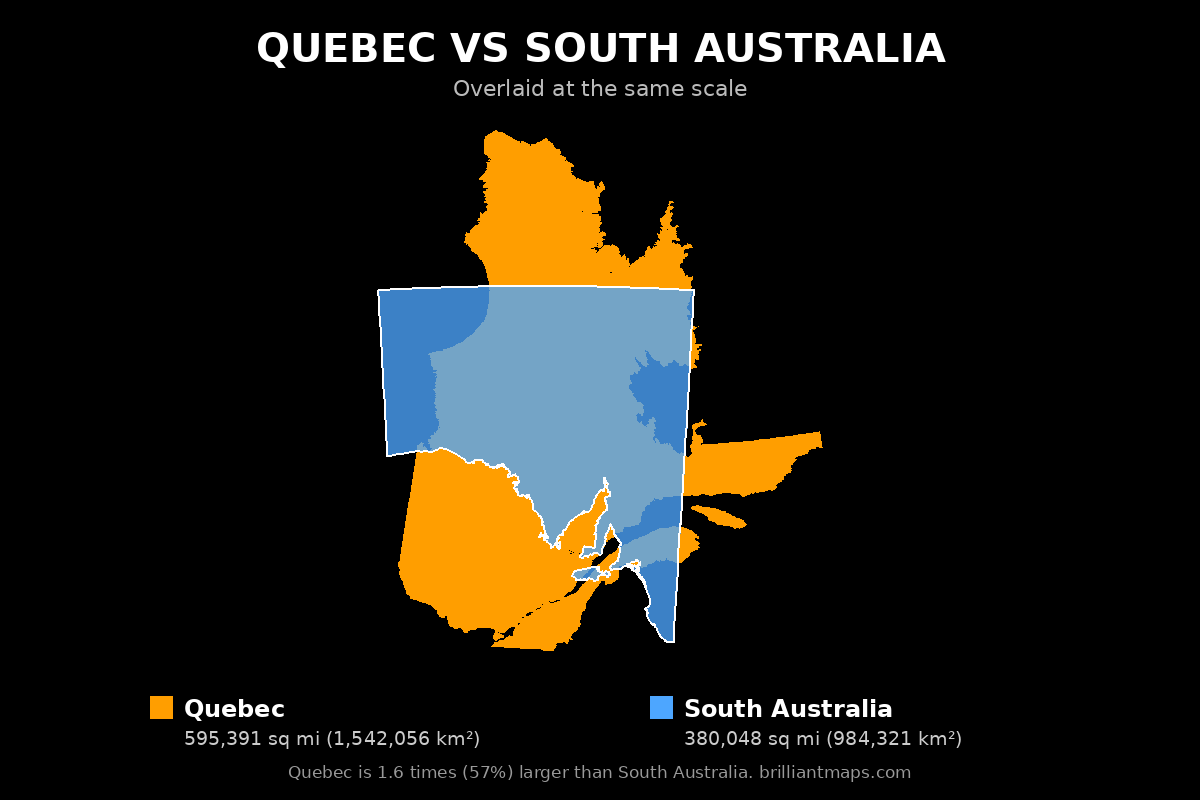 Quebec vs South Australia Size Comparison Map