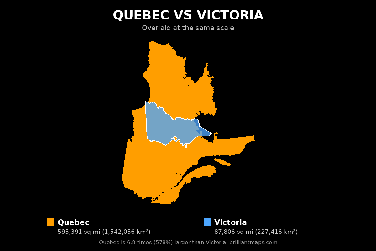 Quebec vs Victoria Size Comparison Map