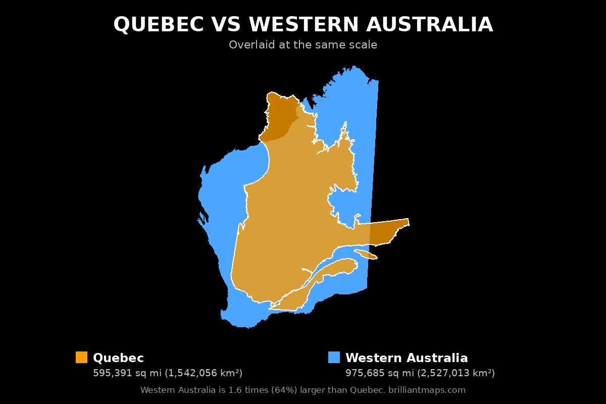 Quebec vs Western Australia Size Comparison Map