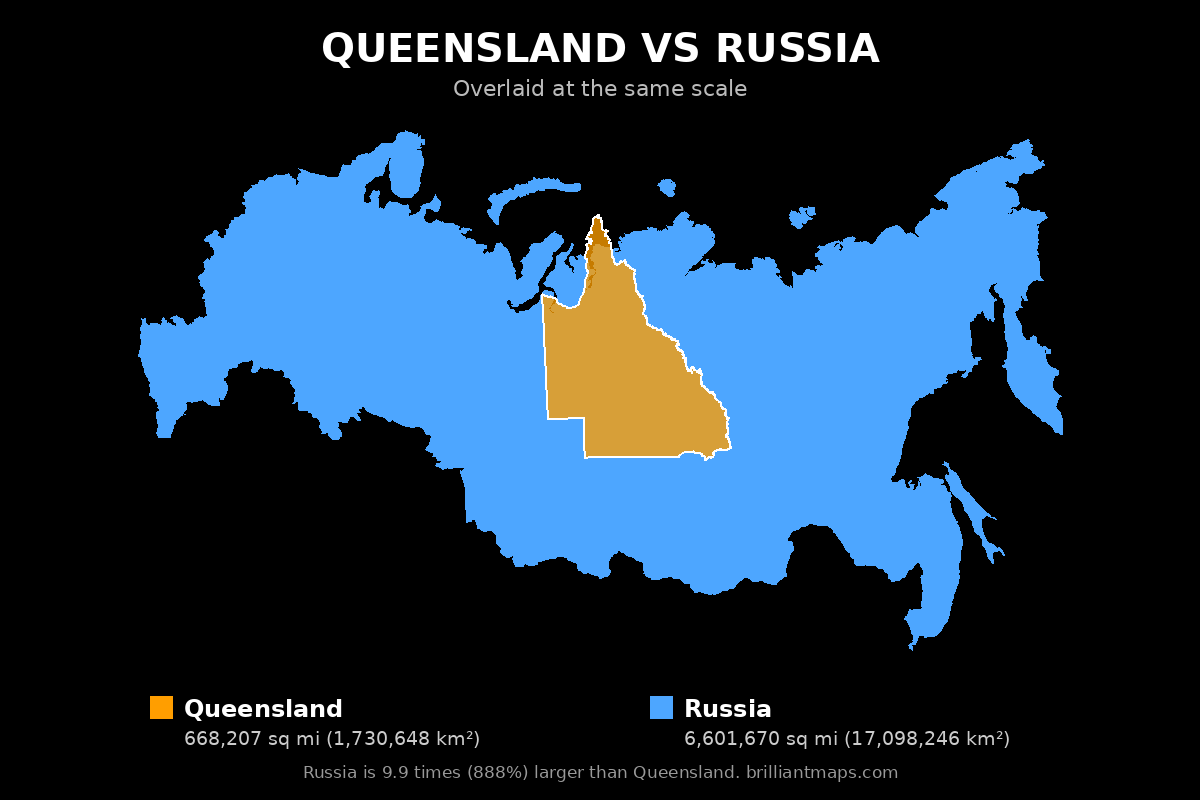 Queensland vs Russia Size Comparison Map