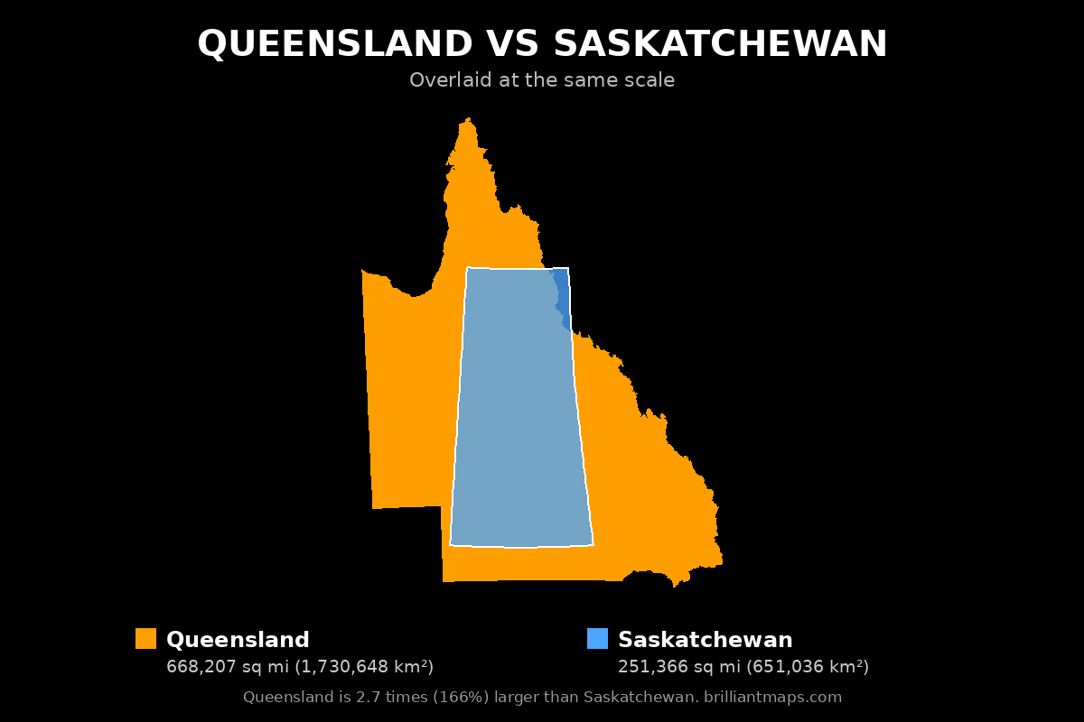 Queensland vs Saskatchewan Size Comparison Map