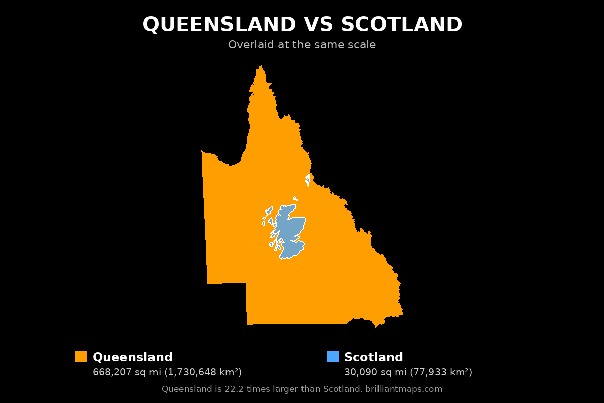 Queensland vs Scotland Size Comparison Map