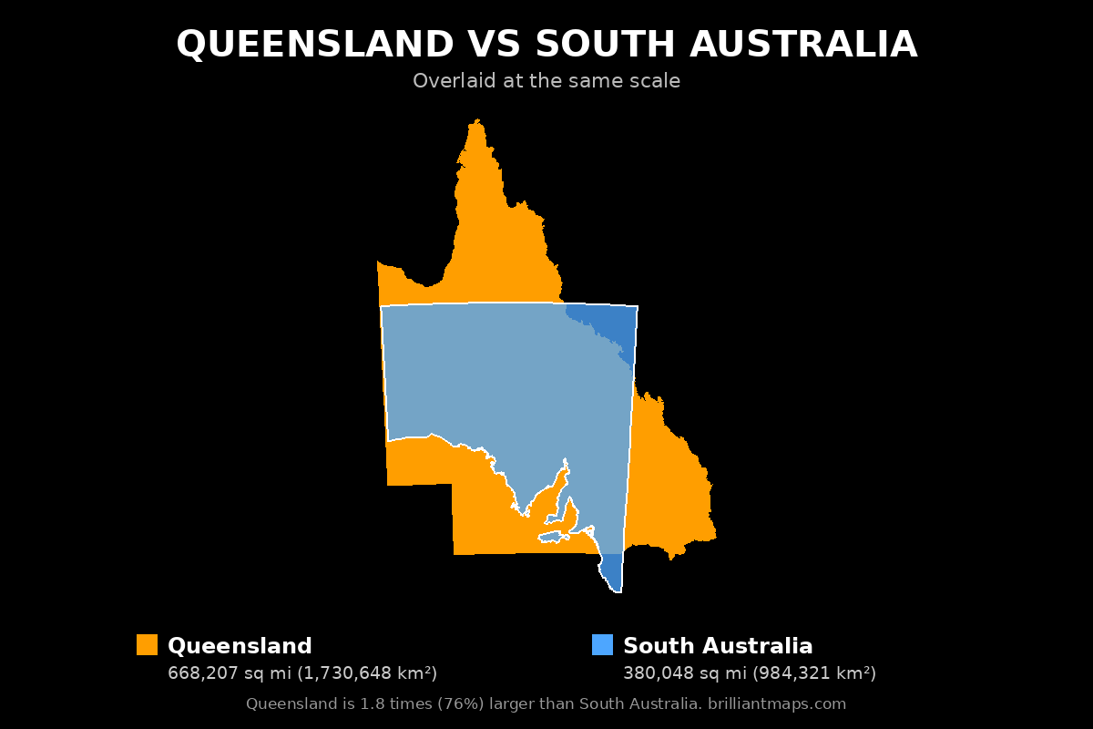 Queensland vs South Australia Size Comparison Map