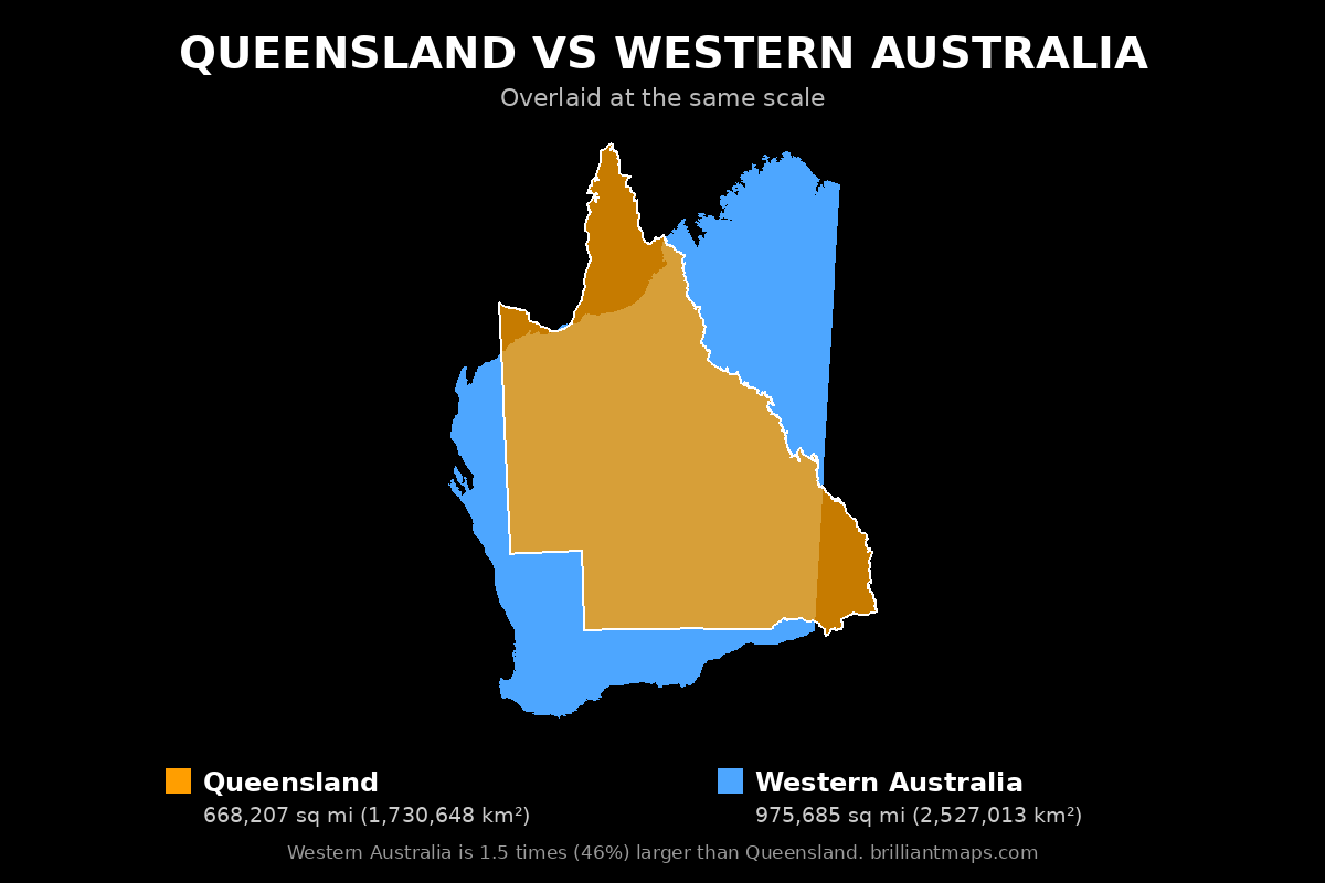 Queensland vs Western Australia Size Comparison Map