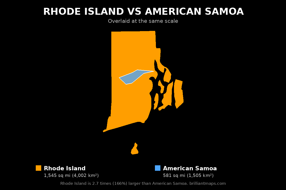 Rhode Island vs American Samoa Size Comparison Map