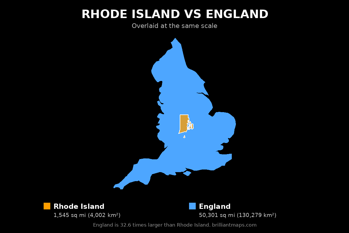 Rhode Island vs England Size Comparison Map
