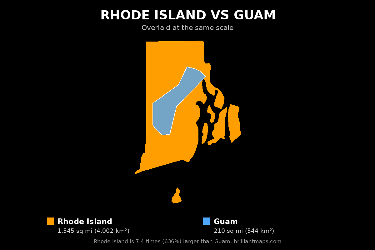 Rhode Island vs Guam Size Comparison Map