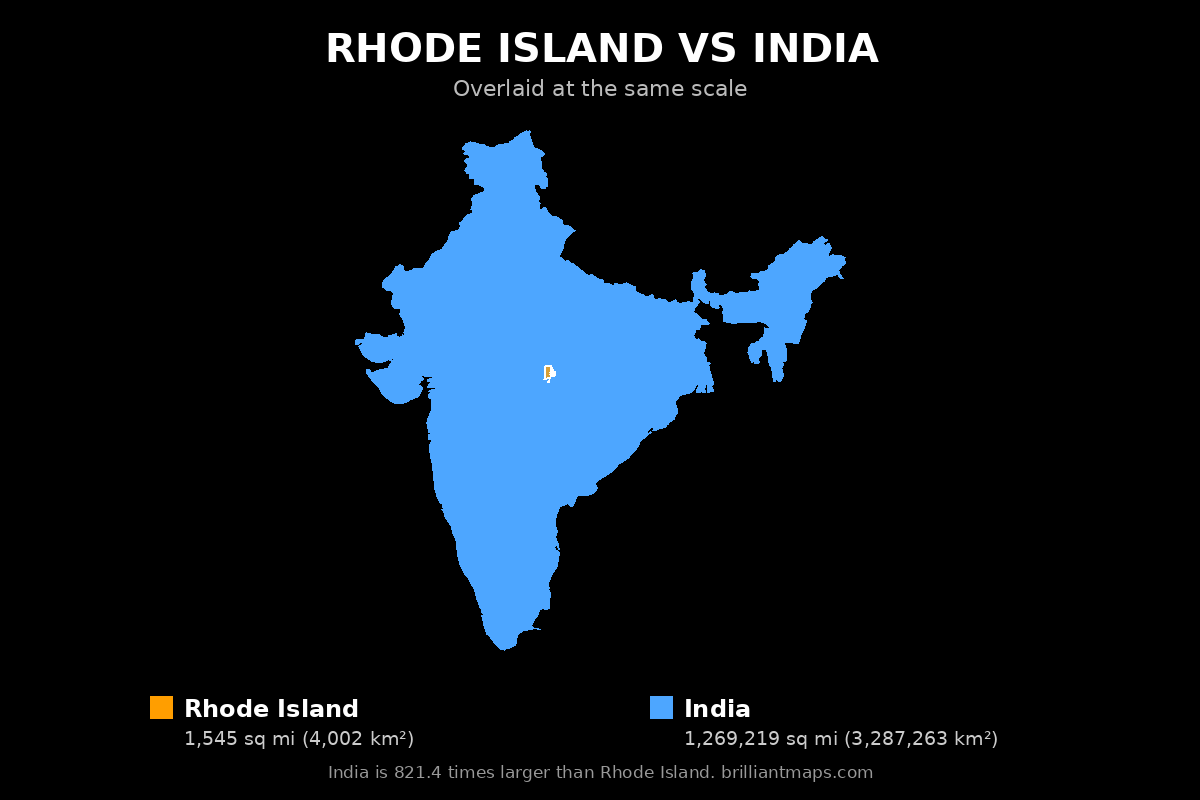 Rhode Island vs India Size Comparison Map
