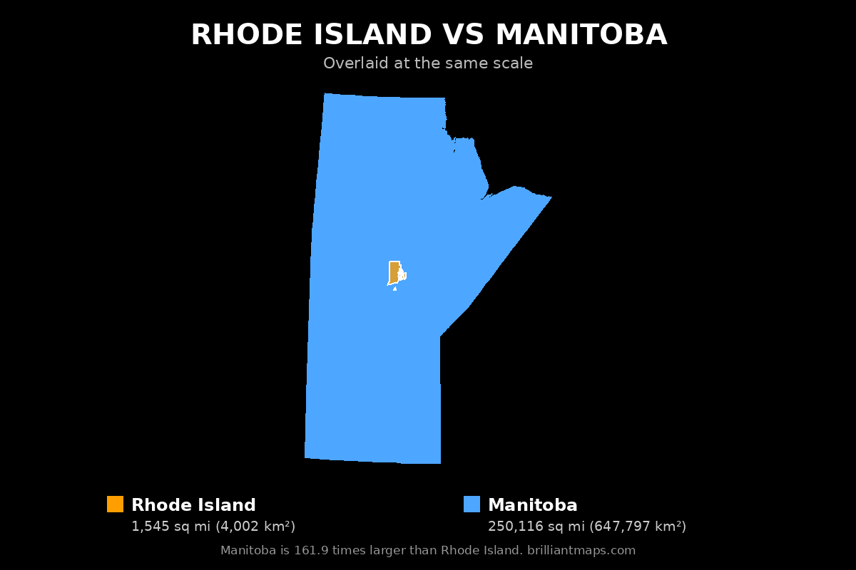 Rhode Island vs Manitoba Size Comparison Map