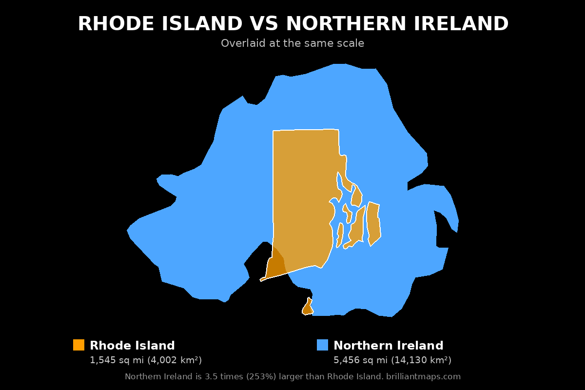 Rhode Island vs Northern Ireland Size Comparison Map