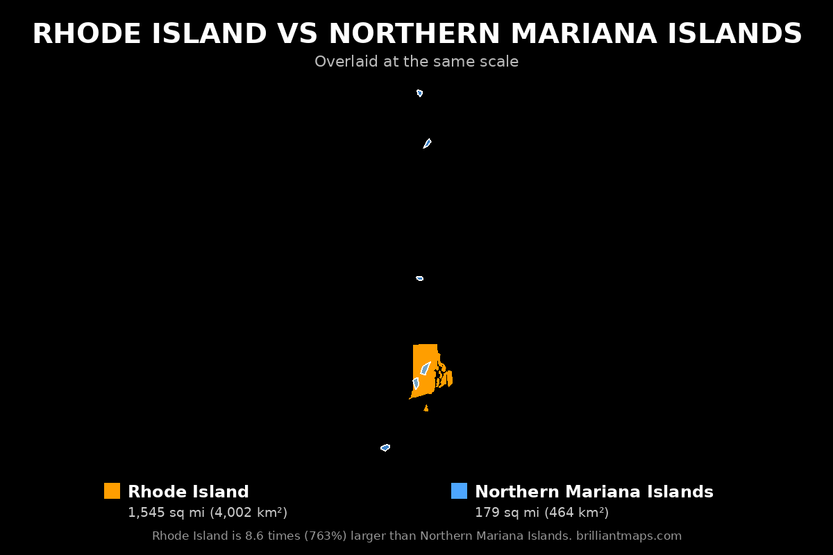 Rhode Island vs Northern Mariana Islands Size Comparison Map