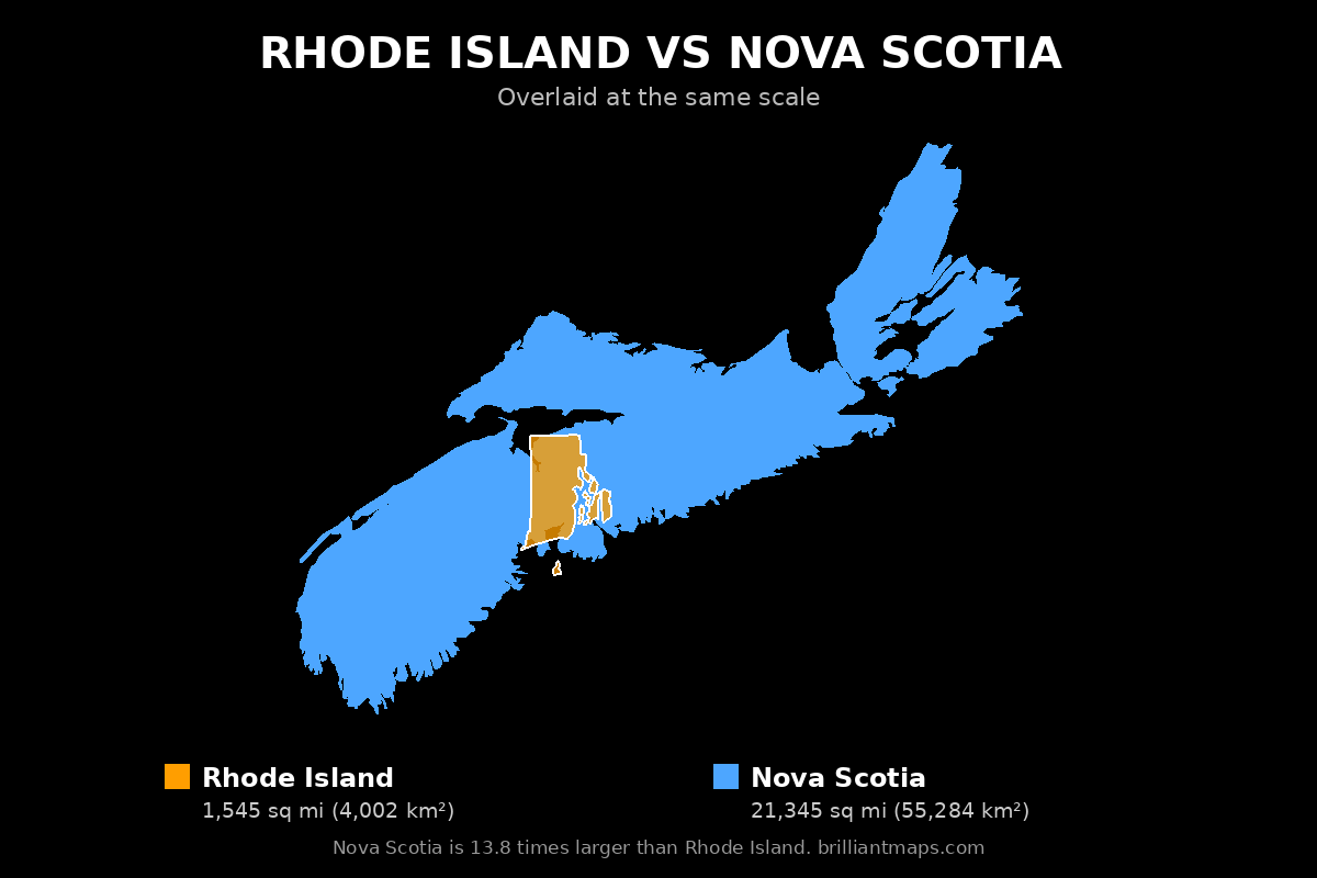 Rhode Island vs Nova Scotia Size Comparison Map