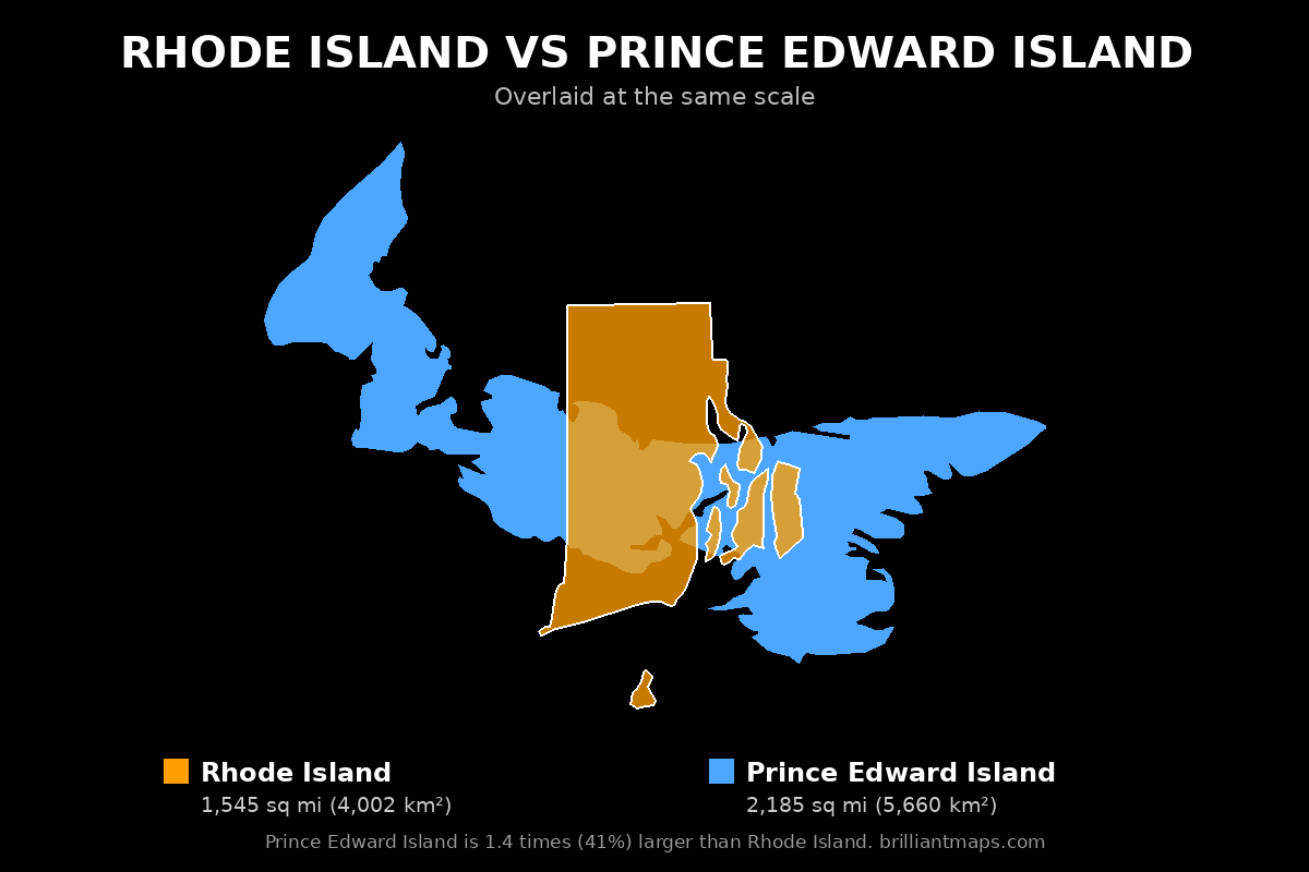 Rhode Island vs Prince Edward Island Size Comparison Map
