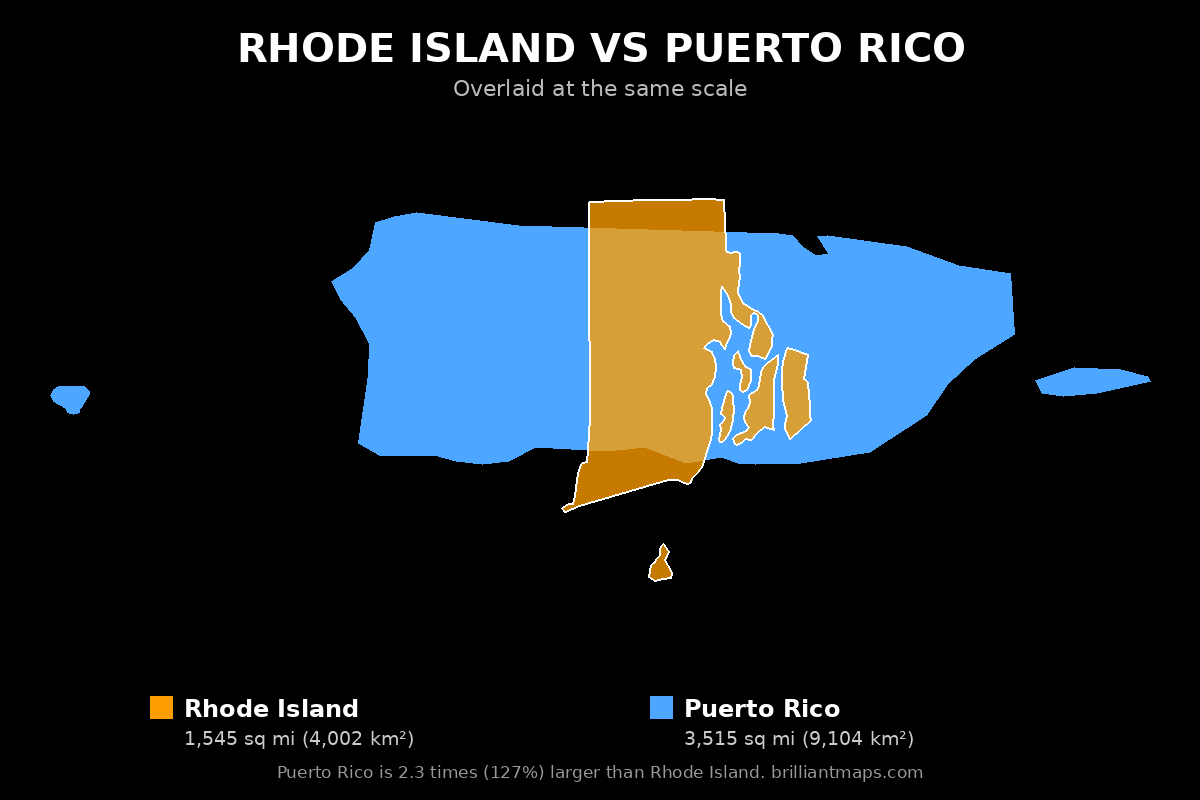 Rhode Island vs Puerto Rico Size Comparison Map