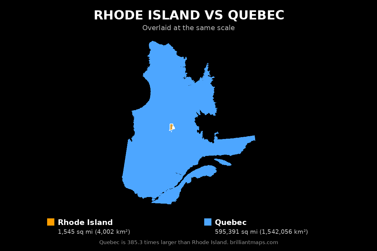 Rhode Island vs Quebec Size Comparison Map