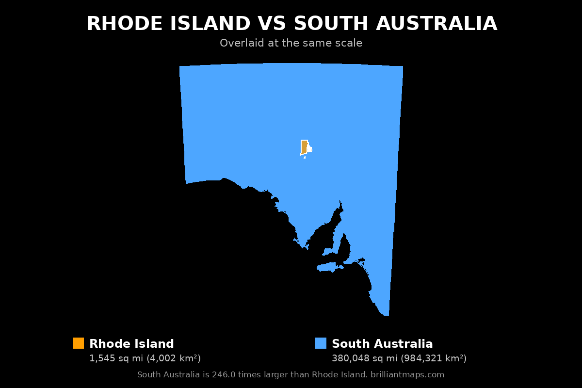Rhode Island vs South Australia Size Comparison Map