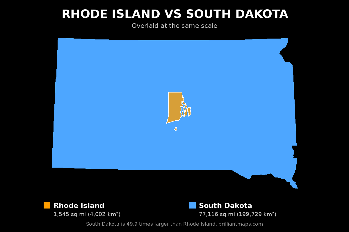 Rhode Island vs South Dakota Size Comparison Map