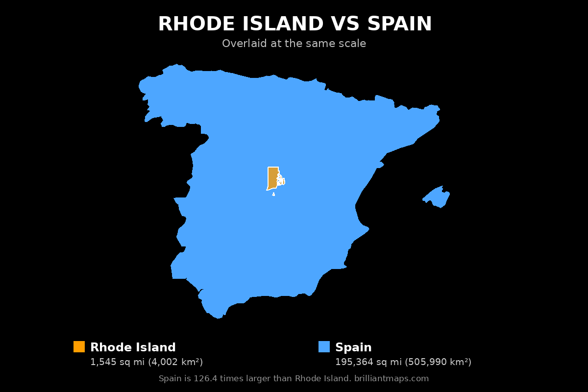 Rhode Island vs Spain Size Comparison Map