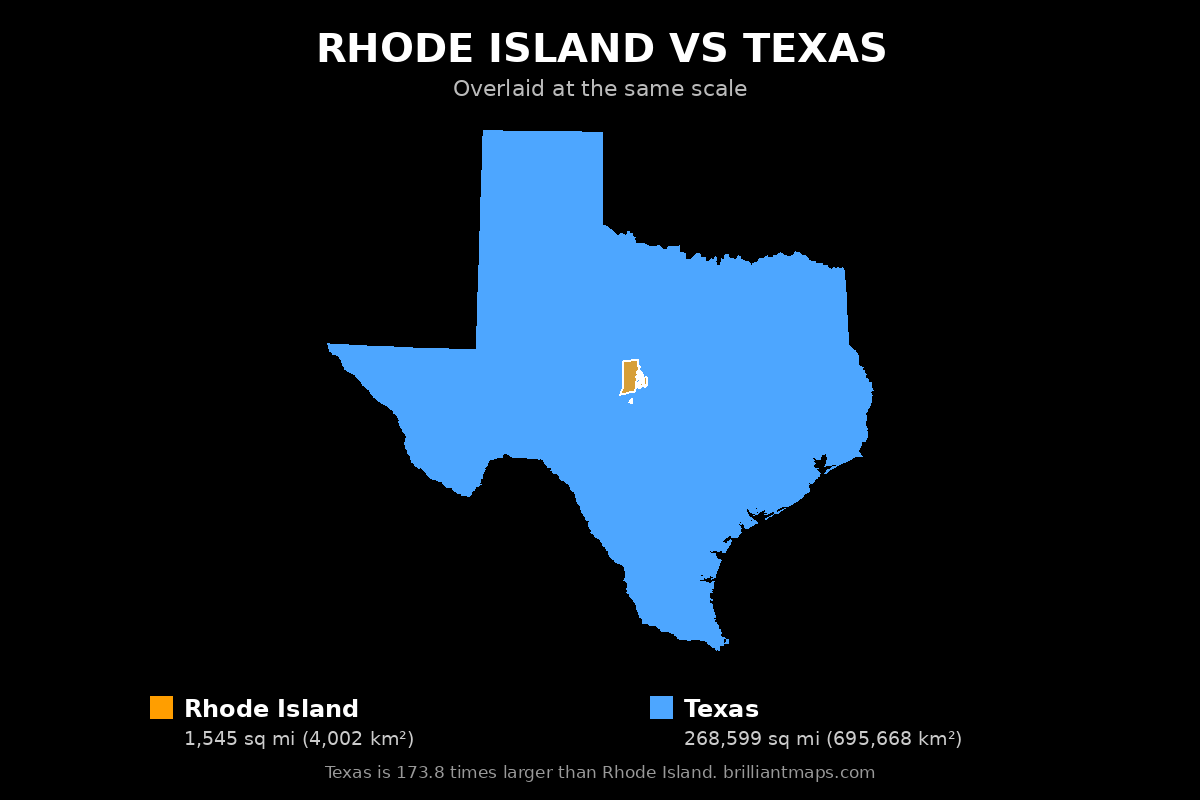 Rhode Island vs Texas Size Comparison Map