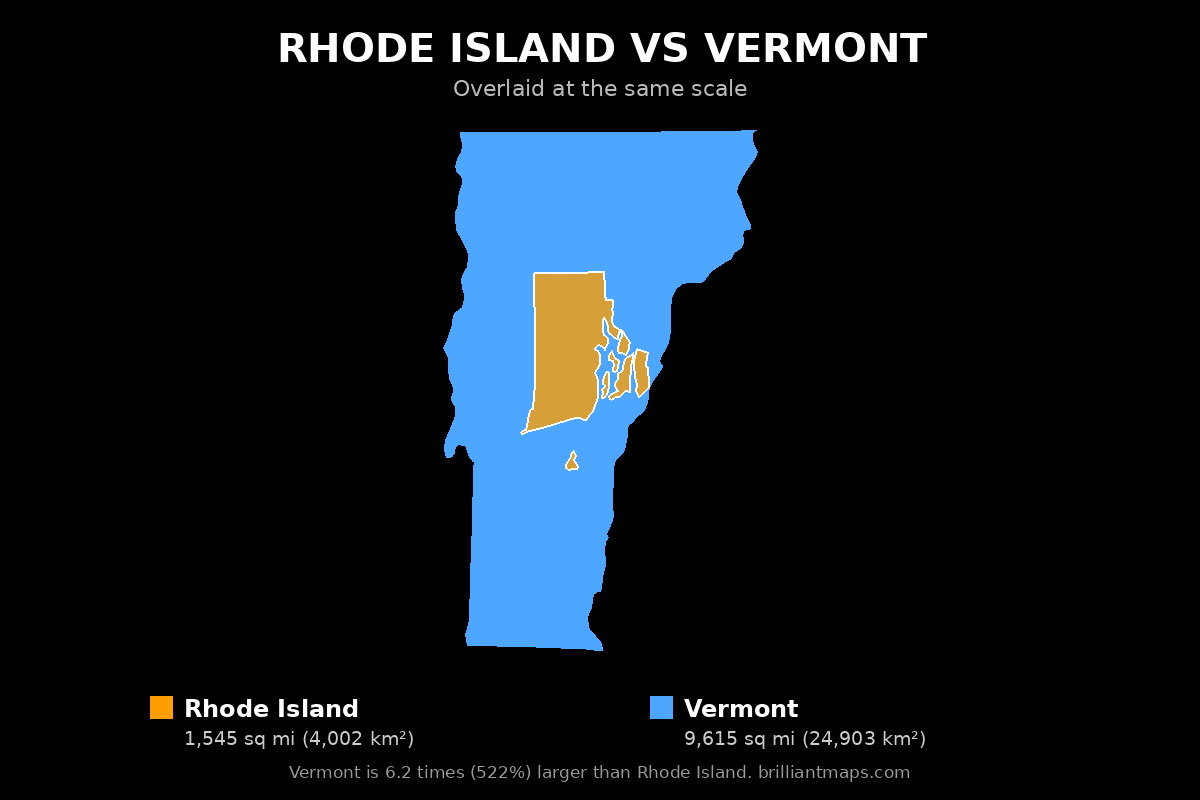Rhode Island vs Vermont Size Comparison Map