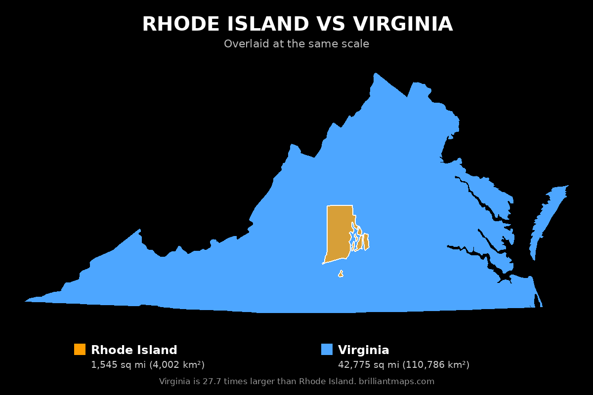 Rhode Island vs Virginia Size Comparison Map