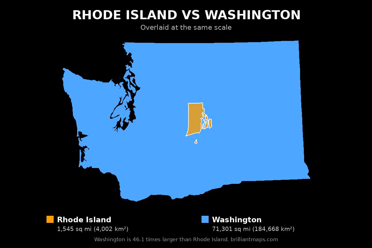 Rhode Island vs Washington Size Comparison Map