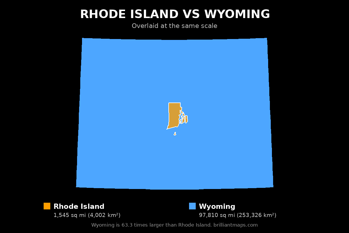 Rhode Island vs Wyoming Size Comparison Map