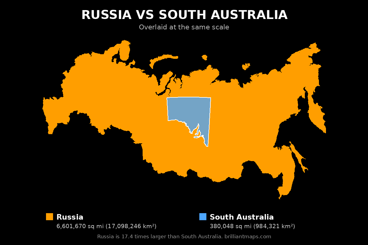 Russia vs South Australia Size Comparison Map